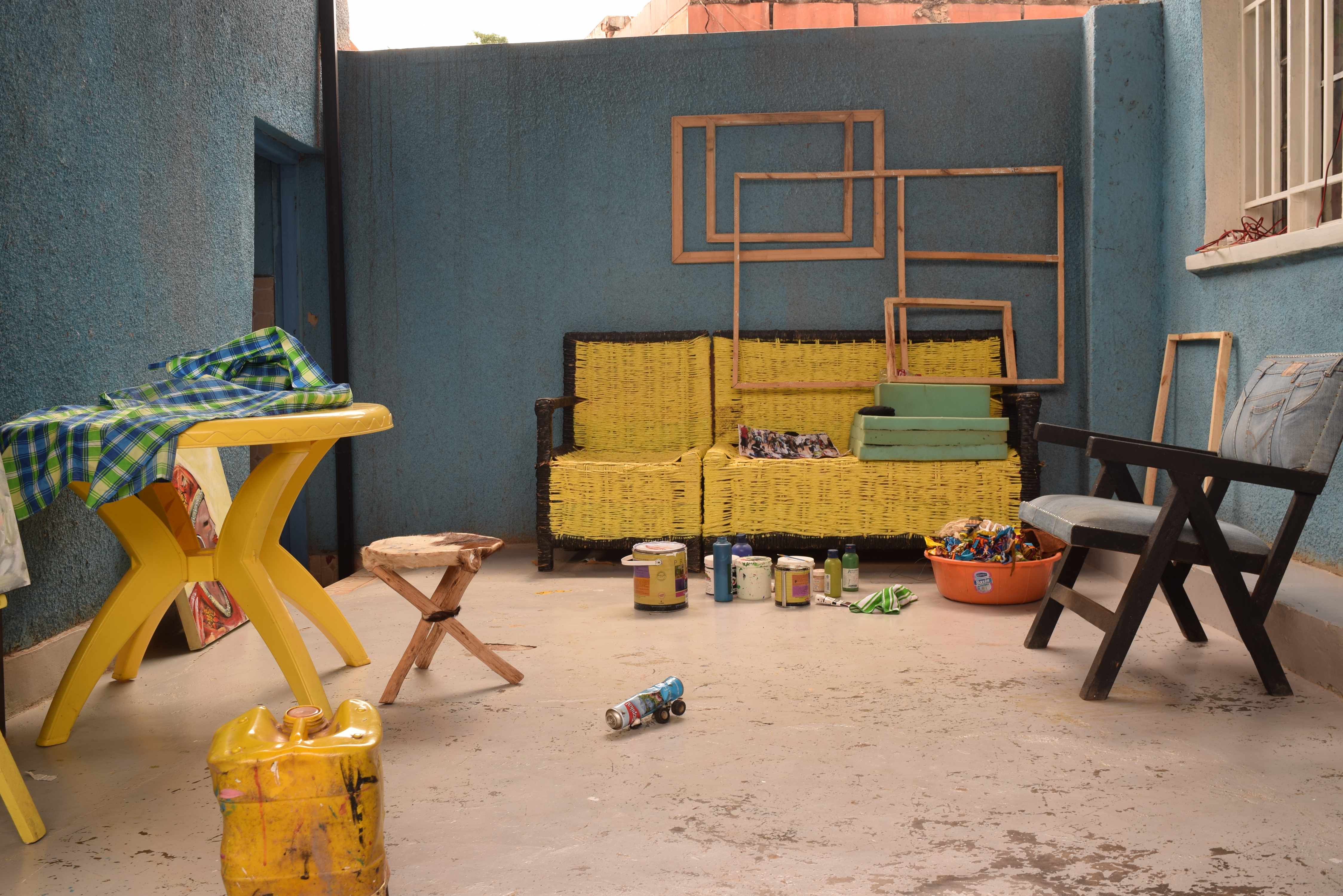 Yello sofa and jerry can